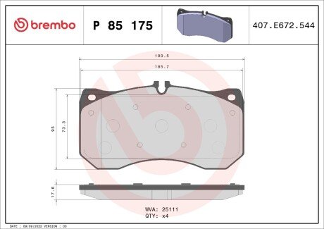 Гальмівні колодки дискові BRE BREMBO P85 175