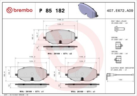 Гальмівні колодки дискові BRE BREMBO P85 182