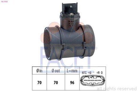 Витратомір повітря (5 конт.) Combo 1.7Di/DTi 01- (48/55kw) (10.1155) FACET 101155