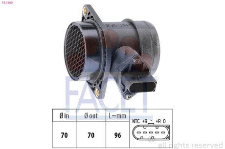 Витратомір повітря (5 конт.) VW GOLF IV/SKODA OCTAVIA 1.2/1.8/2.0 96-10 (10.1380) FACET 101380