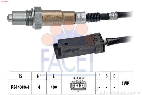 Датчик кисню (лямбда-зонд) C1/C3/C4/301/208/308 1.0/1.2 12- (10.8196) FACET 108196