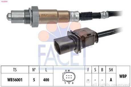 Датчик кисню (лямбда-зонд) (5 конт./400 мм) Berlingo 1.6HDi 10-/Jumper 3.0HDi 06-/Astra H 1.9CDTi 04-12 (10.8394) FACET 108394