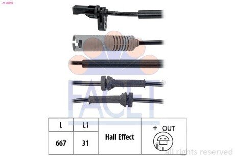 Датчик ABS BMW 1(E81,E88), 3(E90) 05- передн Л/Пр (21.0089) FACET 210089