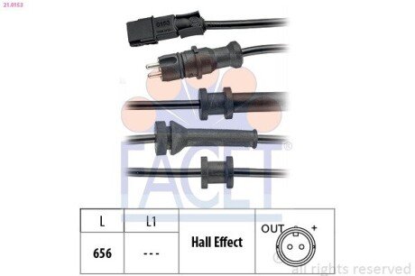 Датчик ABS Renault Laguna 01- зад Л/Пр (603 mm) 21.0153 FACET 210153