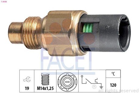 Датчик температури (вказівник/120°C) RENAULT 19 88-95/KANGOO 97-08 1.4i/TRAFIC 89-97 2.2 7.4048 FACET 74048