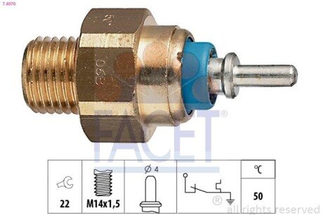 Датчик температури охолоджуваної рідини Mercedes Benz W124/201/T1/T2 M102/OM602/603 77-> 7.4070 FACET 74070