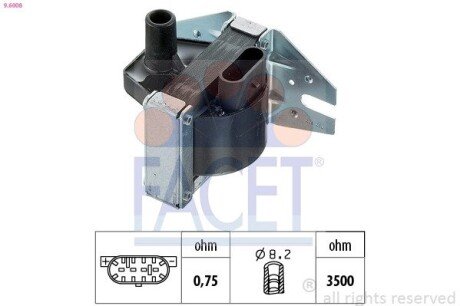 Котушка запалювання Fiat/Alfa/Lancia FACET 96008