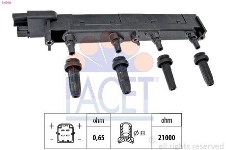 Котушка запалення Citroen C5/Jumpy/ Peugeot 206/307/407 1.8/2.0 99- (9.6308) FACET 96308