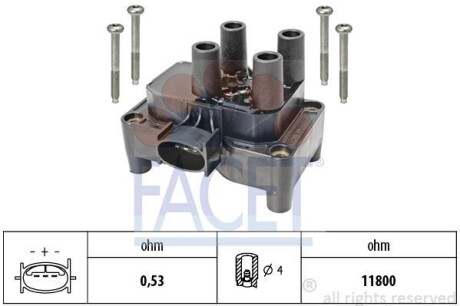 Катушка зажигания Ford Focus, Fiesta, Mondeo, Transit Connect (95-13) 1.3i-2.0i FACET 96432 (фото 1)