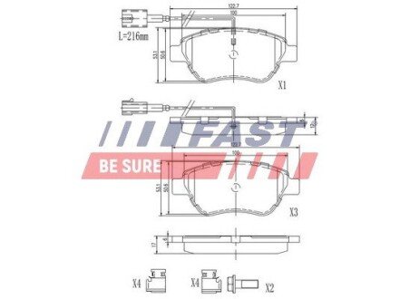 Колодки гальмівні перед. з датчиком Fiat 500, Doblo (05->), Fiorino-Qubo, Linea, Grande Punto FAST FT29124