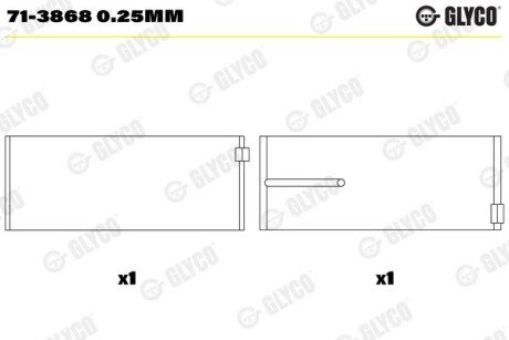 Вкладиші шатунні (1 шия). MB SPUTTER (1CYL) OM502 Glyco 71-3868 0.25MM