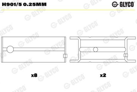 Вкладиші корінні (к-кт) AEM5256 0.25MM Glyco H901/5 0.25MM (фото 1)