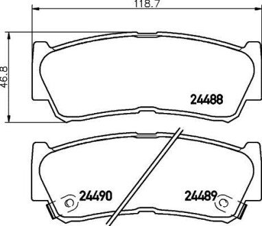 Гальмівні колодки зад. Hyundai Santa Fe 06-12 (mando) (118,6x47x15,6) PAGID HELLA 8DB355013-081 (фото 1)