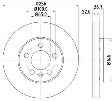 Гальмівний диск перед. Golf 97-06/Bora 99-05/Octavia 97-10 (256x22) PAGID HELLA 8DD355105-361