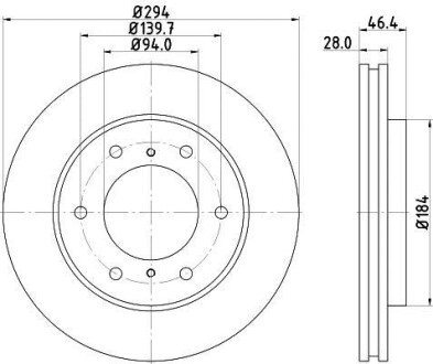 Гальмівний диск перед. L200/Pajero Sport 05- 2.4-3.5 (PRO) PAGID HELLA 8DD355115-731