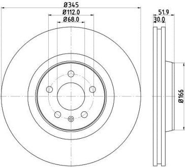 Гальмівний диск перед. A4/A5/A6/A7/Q5/Macan 07- 1.8-3.2 (PRO) 345mm PAGID HELLA 8DD355117-181