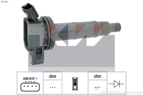 Котушка запалювання (аналог EPS 1.970.466 /Facet 9.6366) KW 470 466