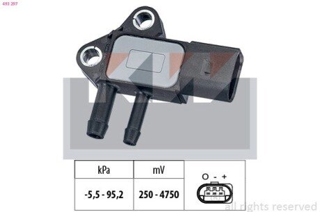 Датчик тиску вихлопних газів (аналог EPS 1.993.297/Facet 10.3297) KW 493 297