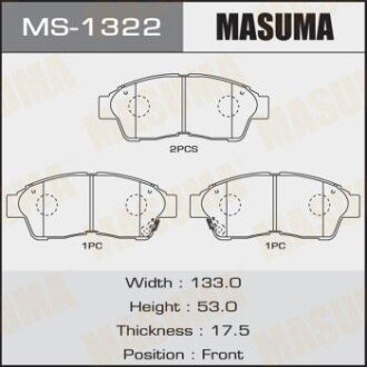 Колодки гальмівні передн Toyota Camry (-00), RAV 4 (-00) (MS-1322) MASUMA MS1322