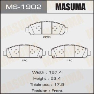 Колодки гальмівні передн Toyota Venza (09-16) (MS-1902) MASUMA MS1902