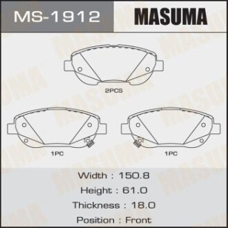 Колодки тормозные передн AN-8196WK, NP1158, P83148 MASUMA MS1912