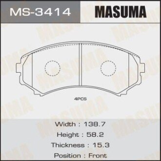 Колодки гальмівні передн Mitsubishi Pajero (00-) (MS-3414) MASUMA MS3414