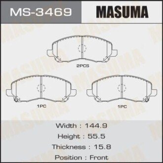 Колодки гальмівні передн Mitsubishi ASX (10-), Grandis (03-09), Lancer (07-15), Outlander (08-) (MS-3469) MASUMA MS3469