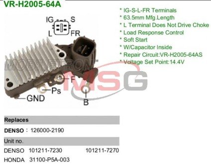 Регулятор генератора VR-H2005-64A MOBILETRON VRH200564A