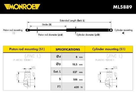 Демпфер дверей багажника MONROE ML5889