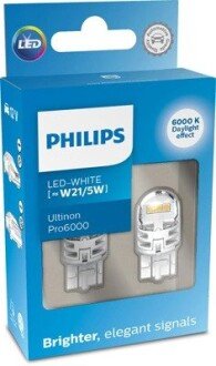 Автолампа Ultinon Pro6000 W21/5W W3x16q прозрачная PHILIPS 11066CU60X2