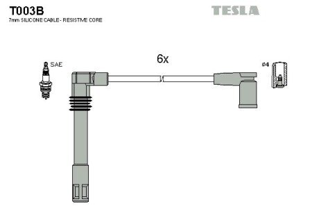 Комплект кабелiв запалювання TES TESLA T003B