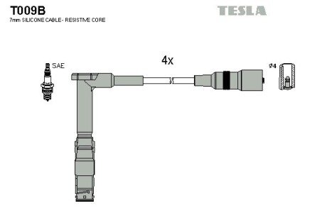 Комплект кабелiв запалювання TES TESLA T009B