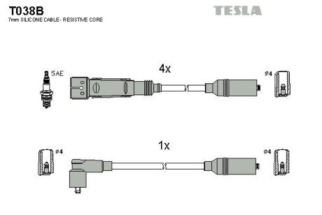 Комплект кабелiв запалювання TES TESLA T038B