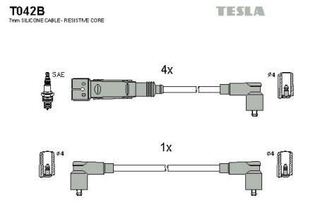 Комплект кабелiв запалювання TES TESLA T042B