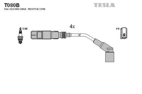 Комплект кабелiв запалювання TES TESLA T080B