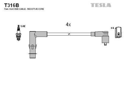 Комплект кабелiв запалювання TES TESLA T316B