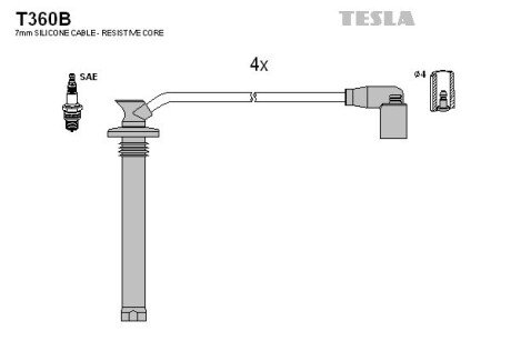 Дроти високовольтні, комплект Chery Amulet 1.5 (08-10),Chery Bonus 1.5 (06-) BLATNA TESLA T360B (фото 1)