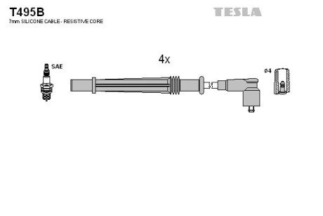 Дроти високовольтні, комплект Nissan Kubistar 1.2 (06-09),Renault Twingo i 1.2 (04-07) BLATNA TESLA T495B