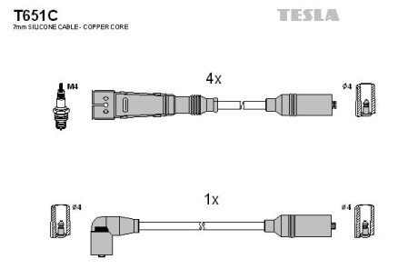 Комплект кабелiв запалювання TES TESLA T651C