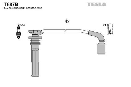 Комплект кабелiв запалювання TES TESLA T697B