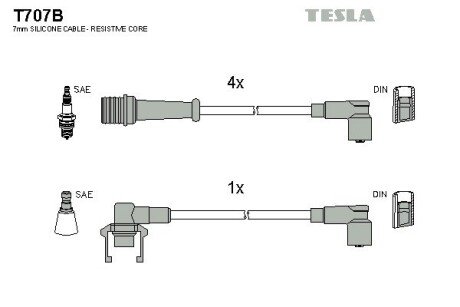 Комплект кабелiв запалювання TES TESLA T707B