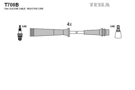 Комплект кабелiв запалювання TES TESLA T708B