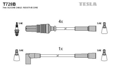 Комплект кабелiв запалювання TES TESLA T728B