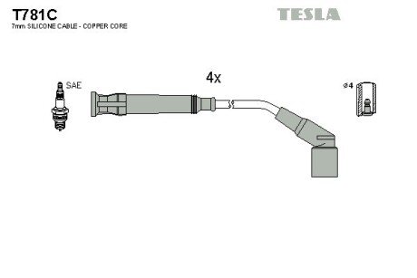 Комплект кабелiв запалювання TES TESLA T781C