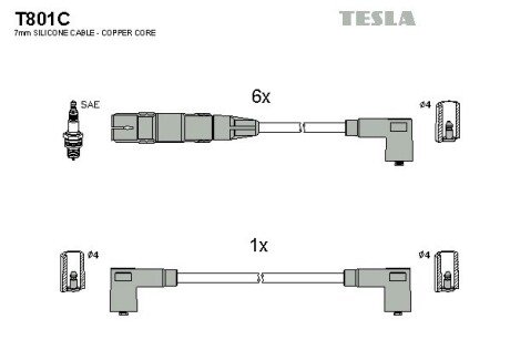 Комплект кабелiв запалювання TES TESLA T801C