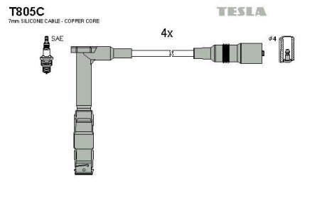 Комплект кабелiв запалювання TES TESLA T805C