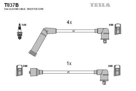 Комплект кабелiв запалювання TES TESLA T837B