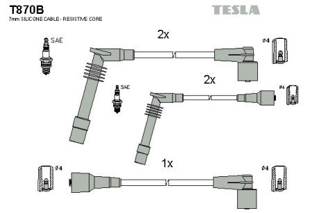 Дроти високовольтні, комплект Opel Vectra b 1.6 (95-03),Opel Vectra b 1.6 (95-02) BLATNA TESLA T870B