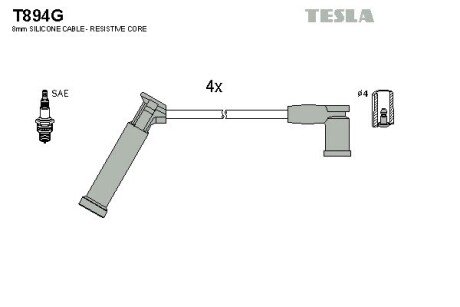 Комплект кабелiв запалювання TES TESLA T894G