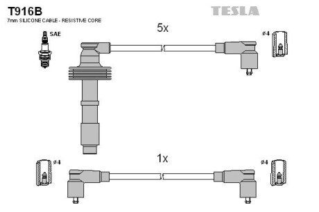 Комплект кабелiв запалювання TES TESLA T916B